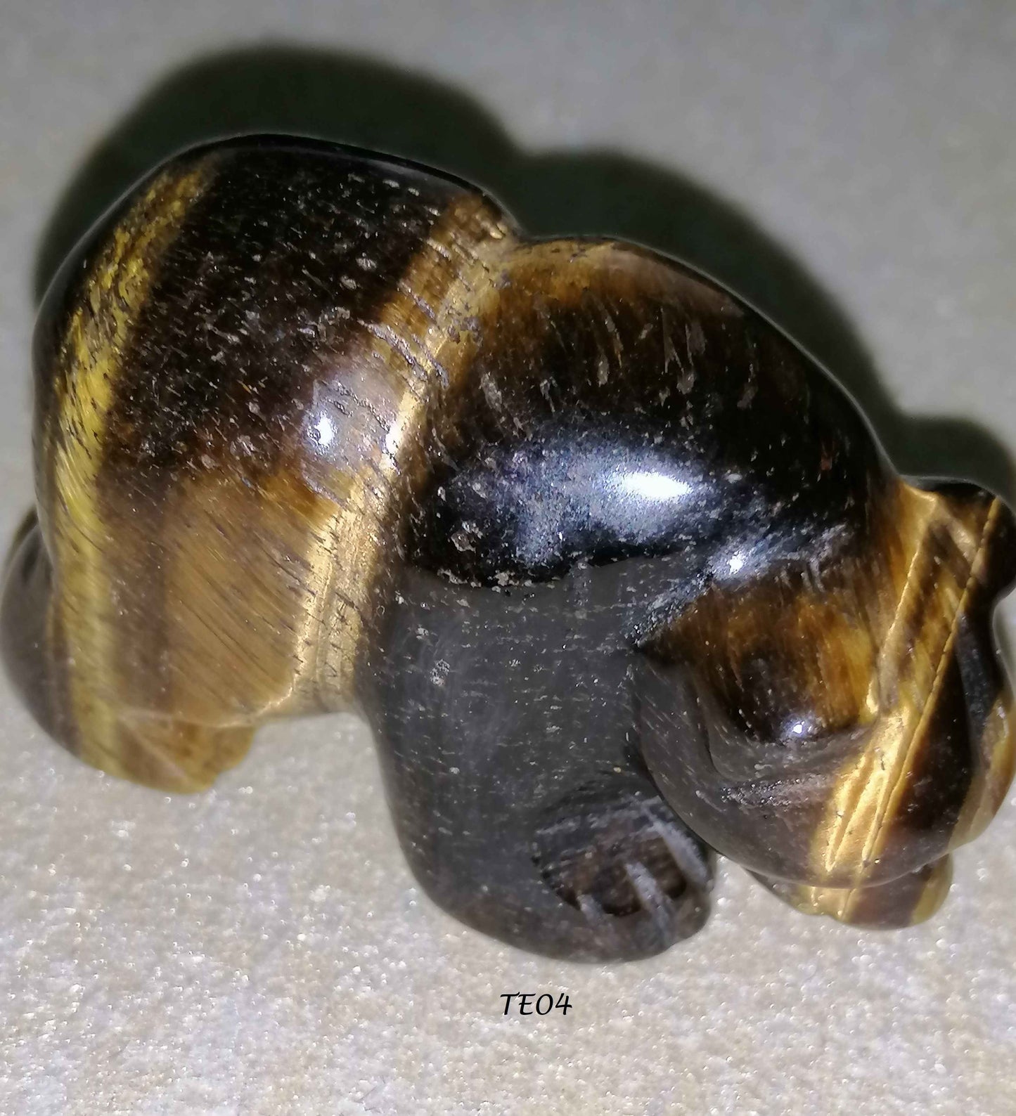 NATURAL TIGER EYE GEM HAND CARVED BEAR FIGURINE