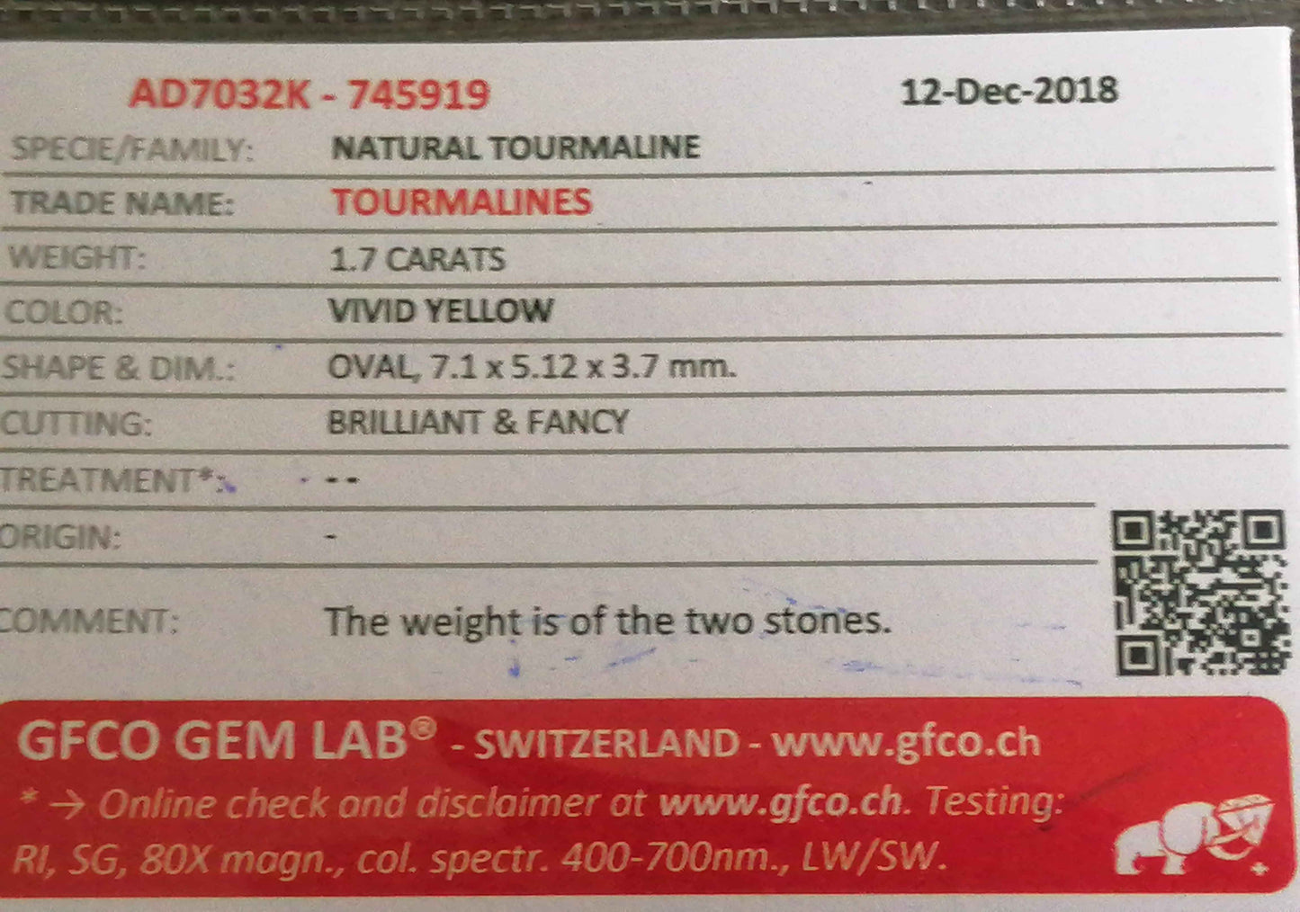 Natural Certified Yellow Pair Tourmaline: Sunlit Gems 1.7cts- TO22 (24)