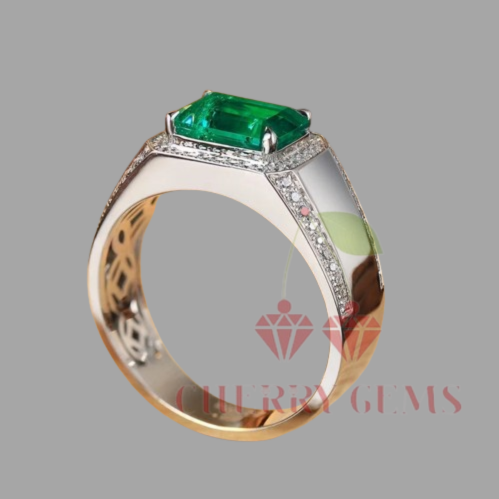 Regal Emerald Brilliance: Luxurious Diamond Halo Ring