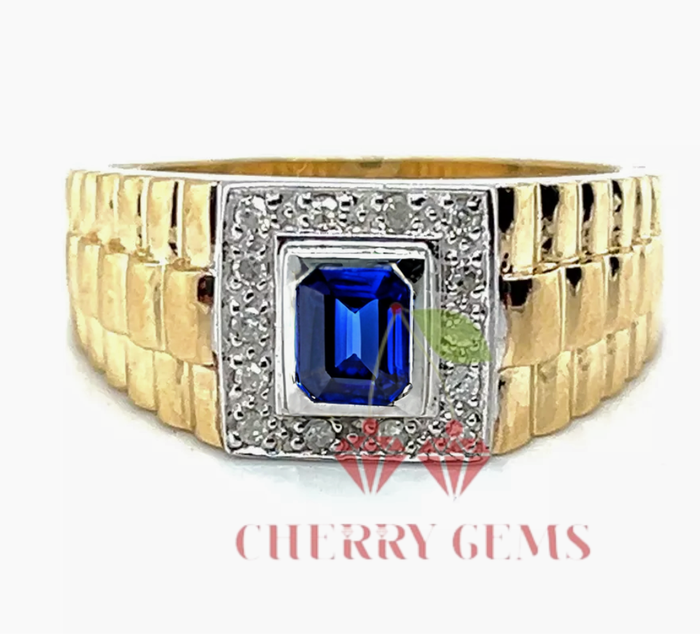 Majestic Azure: Sapphire and Diamond Gold Ring