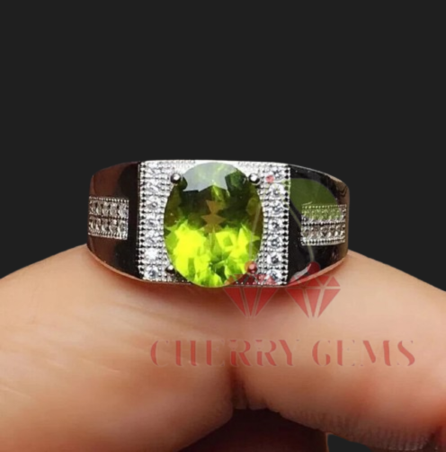Radiant Peridot and Diamond Ring