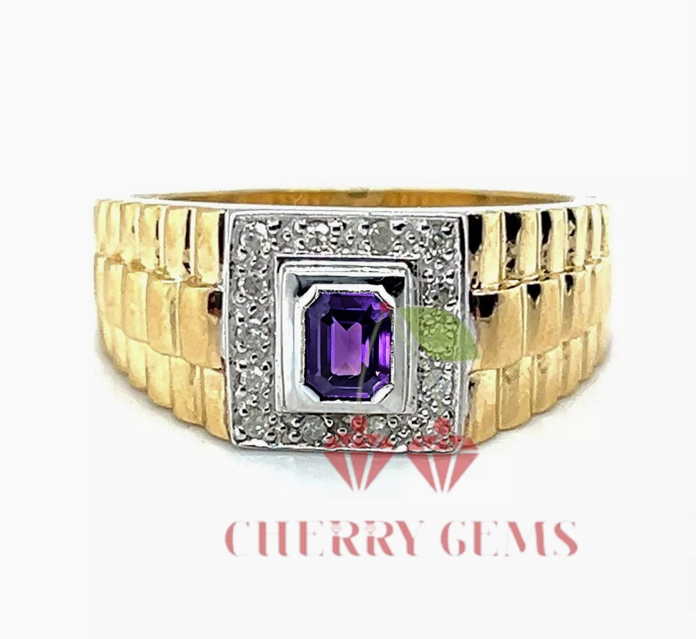Lavish Elegance: Amethyst and Diamond Gold Band
