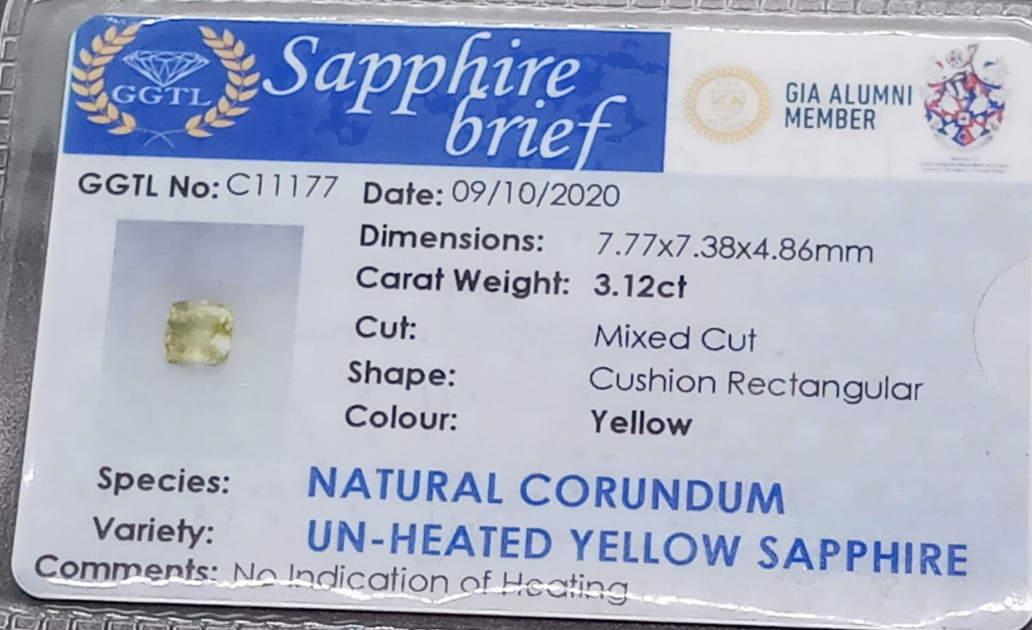 Natural Unheated Yellow Sapphire: Golden Sunburst 3.12cts- YS1 (24)