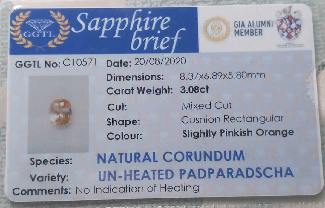 Natural Slightly Pinkish Orange Sapphire: Apricot Blaze 3.08cts- PS4 (24)