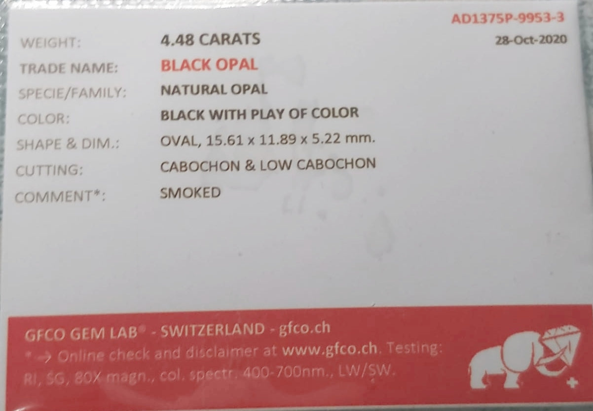 Natural Certified Black Opal: Cosmos Eclipse 4.48cts- BO14 (24)