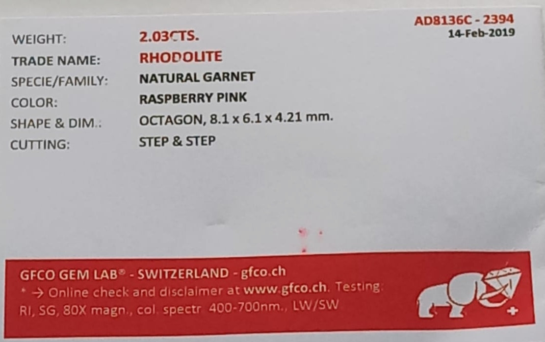 Natural Swiss Certified Garnet: Exquisite Pink 2.03cts- GA02D (24)