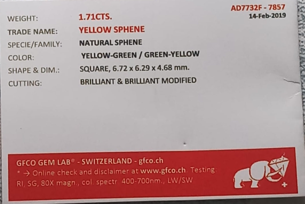 Natural Sphene: Spectacular Green 1.71cts SPH01 (24)