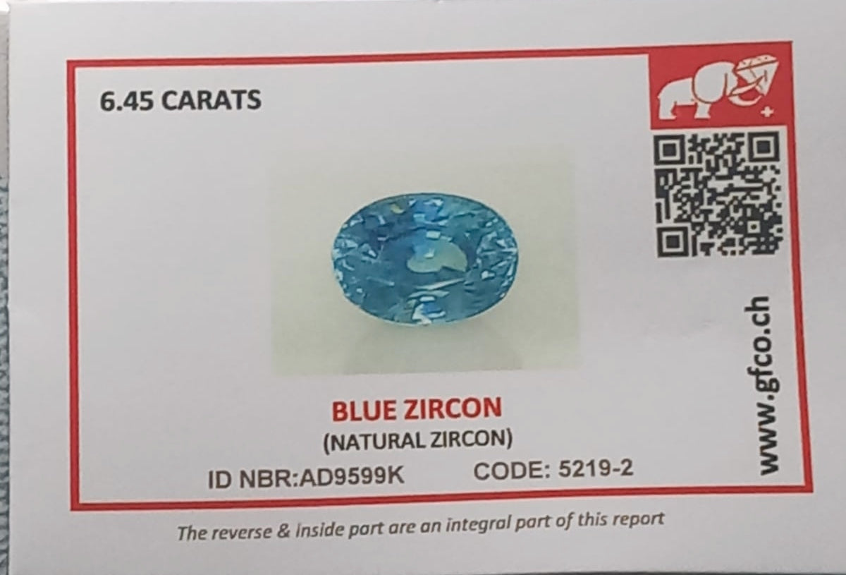 Natural Certified Blue Zircon: Cyan Elegance 6.45cts- ZR24 (24)