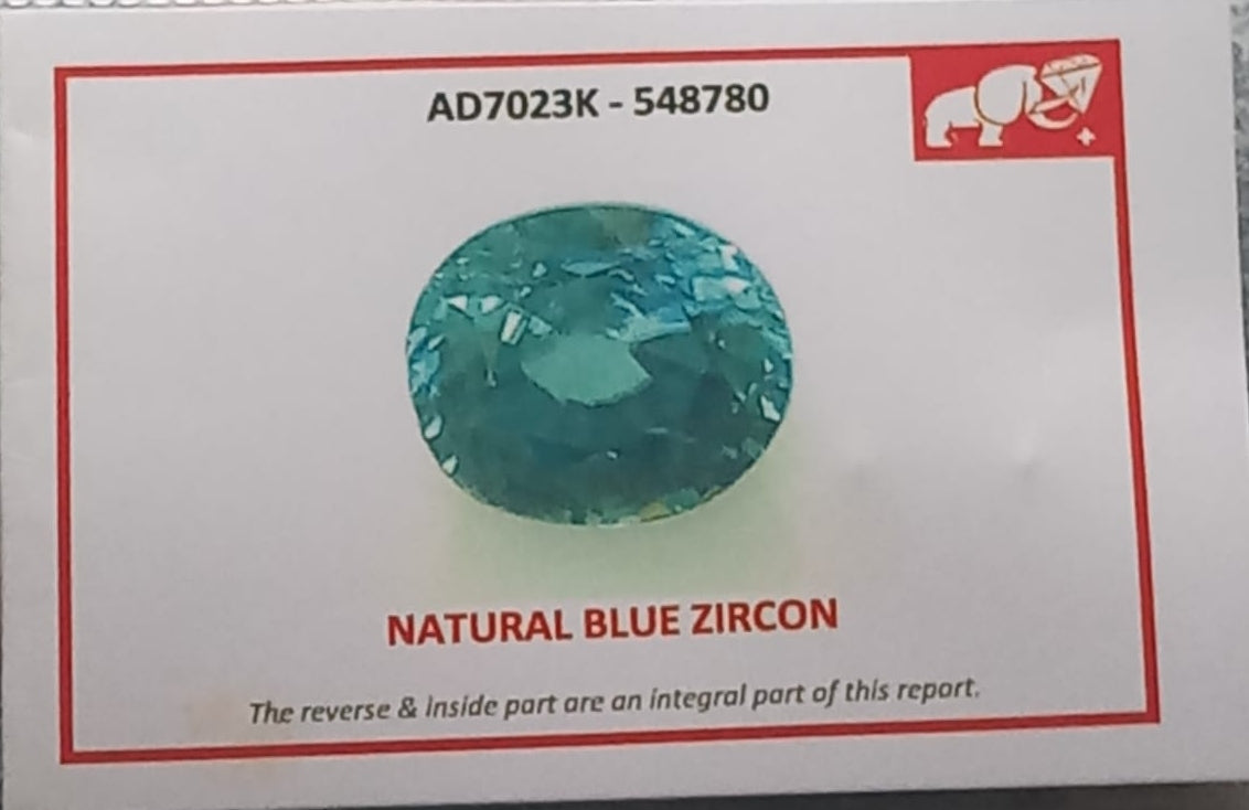 Natural Certified Blue Zircon: Oceanic Gem 5.59cts- ZR15 (24)