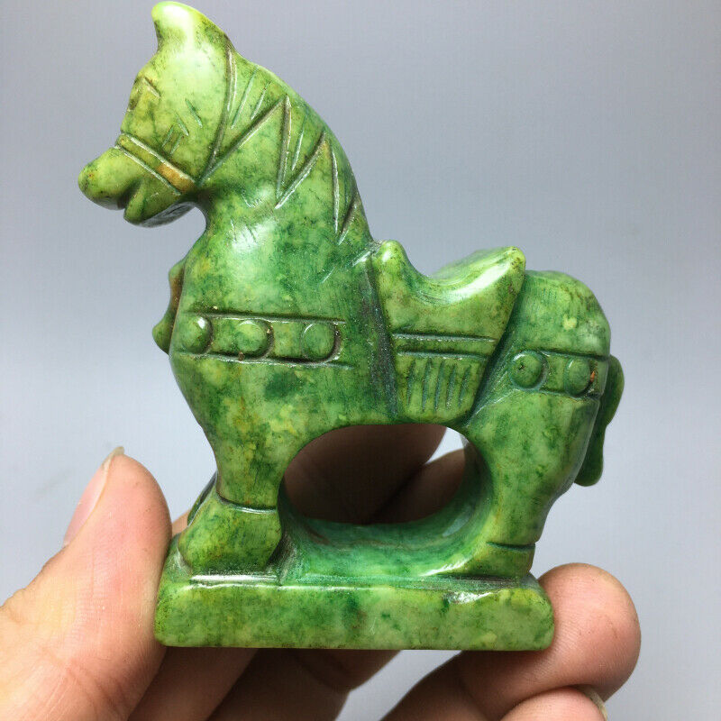 Natural Old Chinese green jade hand-carved horse