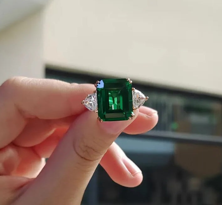 10ct Emerald-Cut Green Sapphire Three-Stone Ring