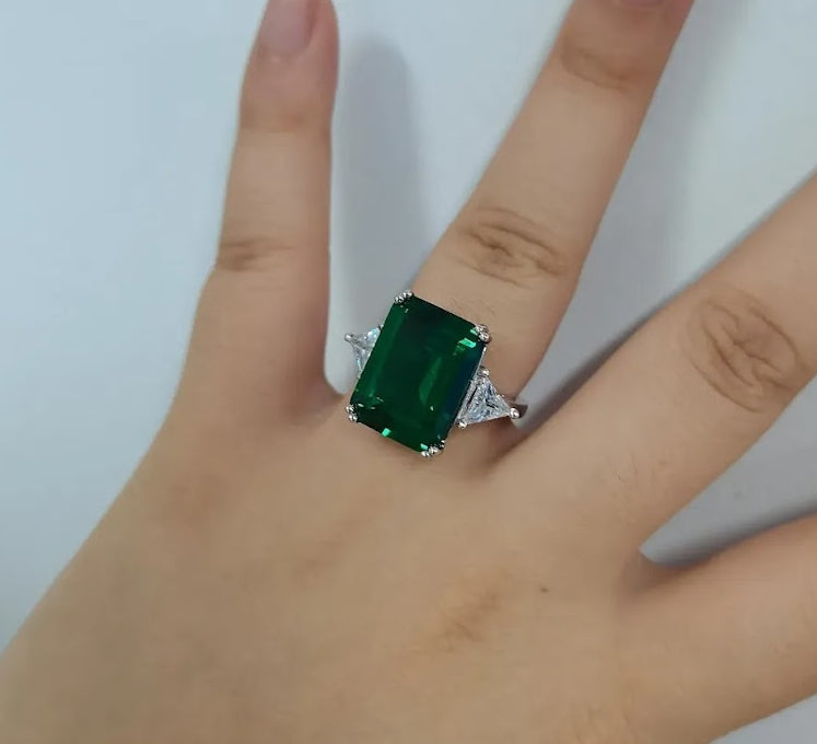 10ct Emerald-Cut Green Sapphire Three-Stone Ring