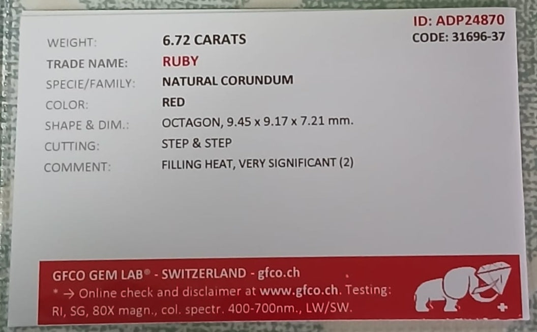 Natural Certified Ruby 6.72cts R12 (24)