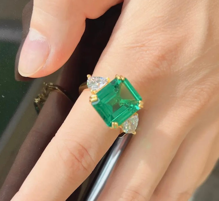 10ct Emerald-Cut Green Sapphire Three-Stone Ring