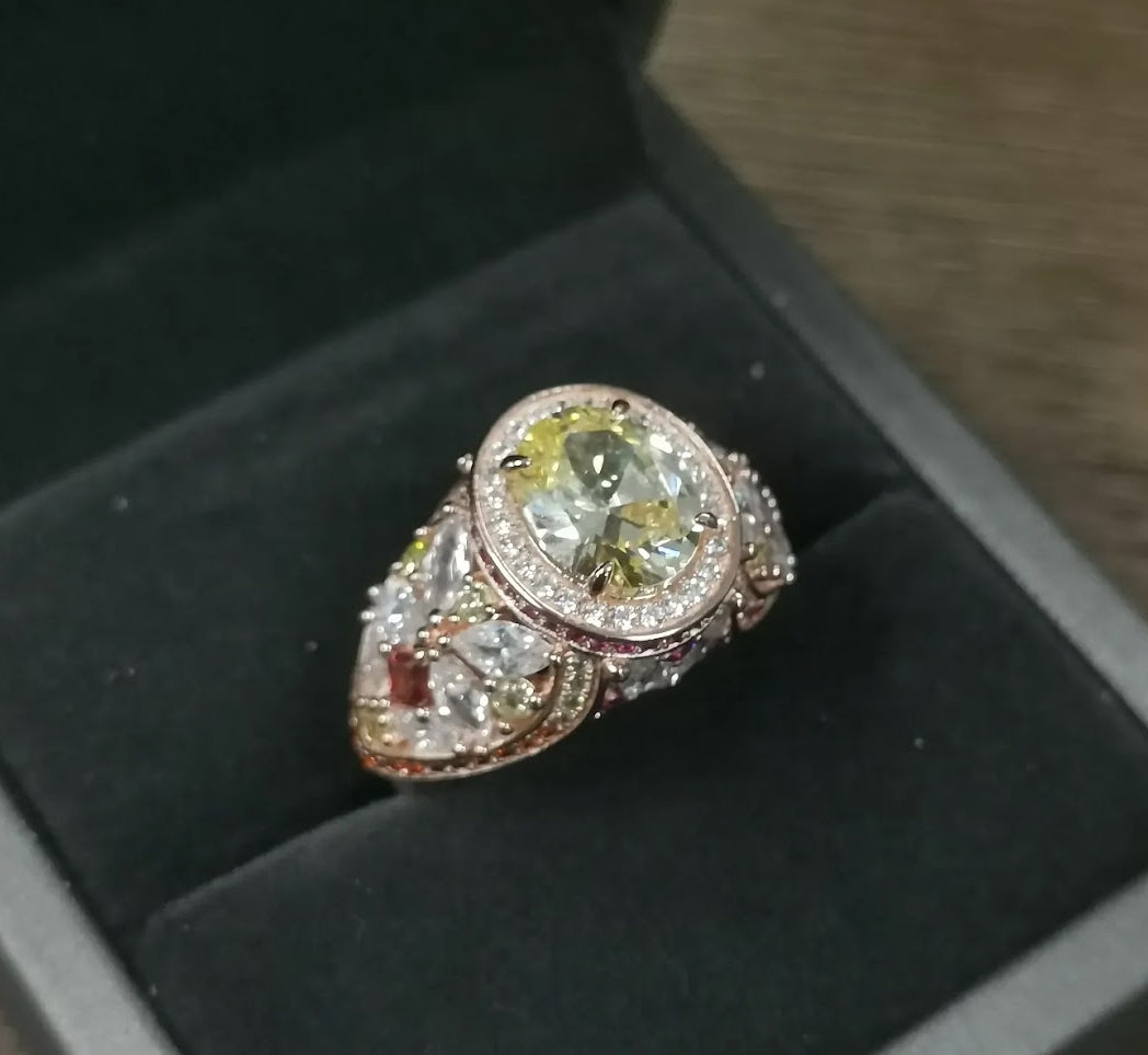 Radiant 4ct Oval Yellow Sapphire Engagement Ring with Floral Accents in Rose Gold