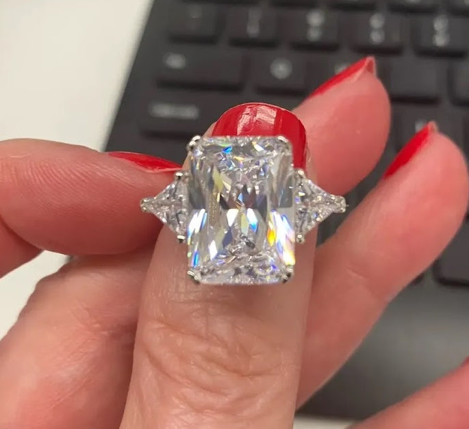 Magnificent 7ct Radiant Cut White Sapphire Three-Stone Engagement Ring