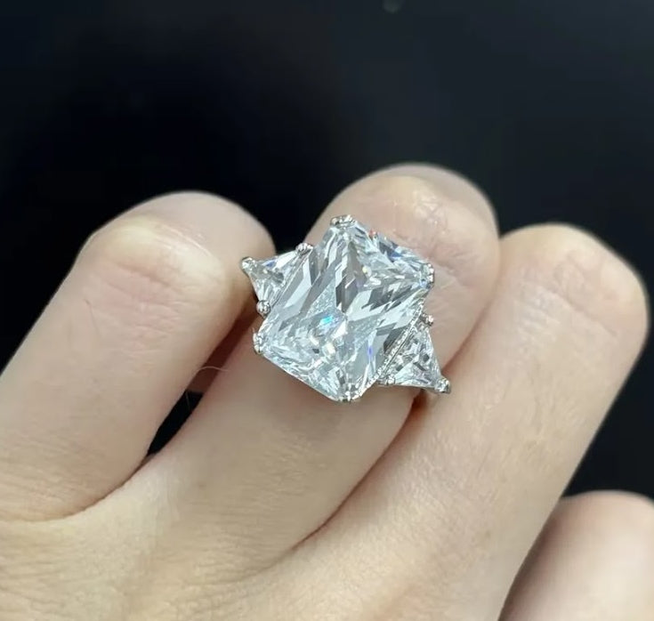 Magnificent 7ct Radiant Cut White Sapphire Three-Stone Engagement Ring