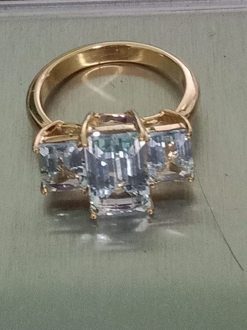 Stunning 14K Natural Aquamarine Trilogy Ring – A Timeless Triple Sparkle