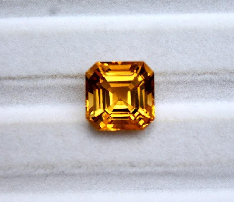Asscher Citrine with Side Moissanites with half pave 9k Gold Ring