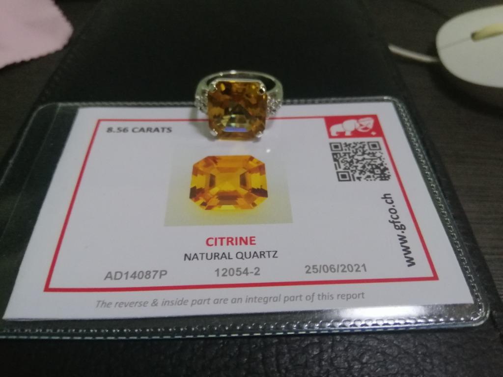 Asscher Citrine with Side Moissanites with half pave 9k Gold Ring