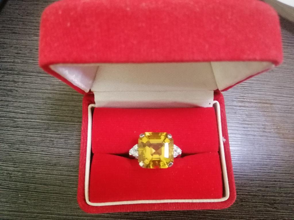 Asscher Citrine with Side Moissanites with half pave 9k Gold Ring