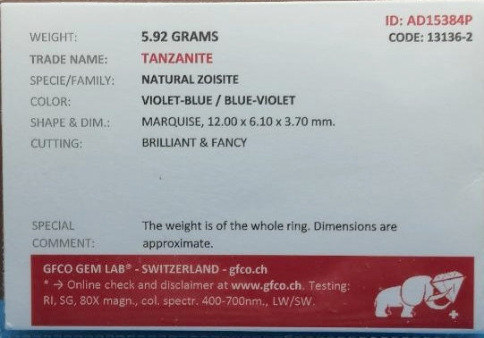 Exquisite Marquise Tanzanite Ring – Certified Swiss Brilliance in a Stunning Cut