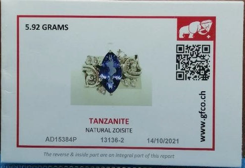 Exquisite Marquise Tanzanite Ring – Certified Swiss Brilliance in a Stunning Cut