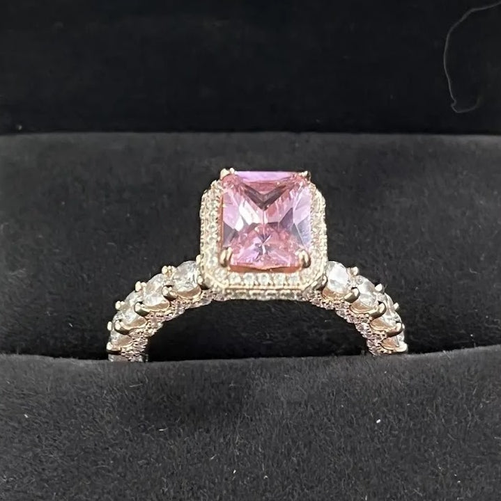Statement in Pink: 7ct Radiant Cut Sapphire with Shoulder Stones