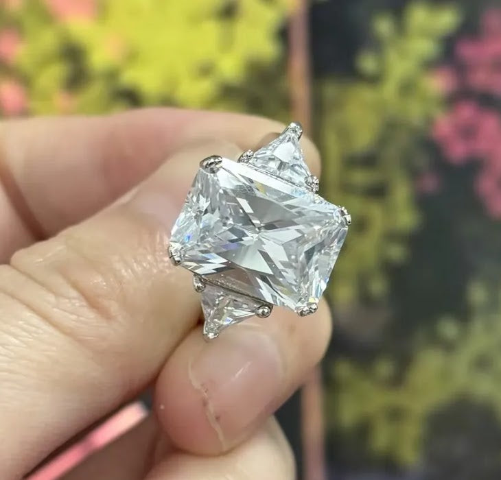 Magnificent 7ct Radiant Cut White Sapphire Three-Stone Engagement Ring