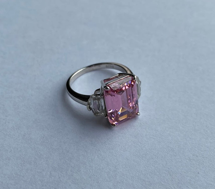6 Carat Emerald Cut Pink Sapphire Ring