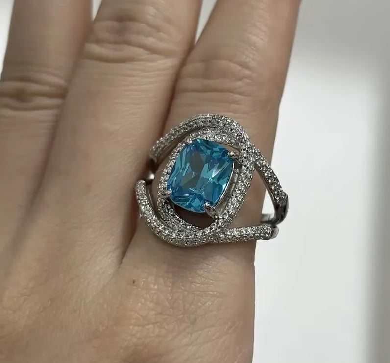 4ct Cushion-Cut Blue Sapphire Bypass Ring