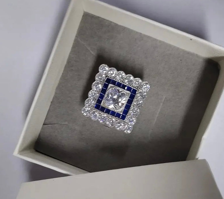5 Carat Cushion-Cut White Sapphire Art Deco Halo Ring