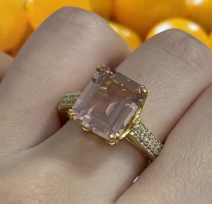 Gorgeous 6 Carat Emerald Cut Champagne Sapphire Engagement Ring