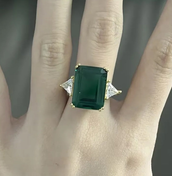 10ct Emerald-Cut Green Sapphire Three-Stone Ring