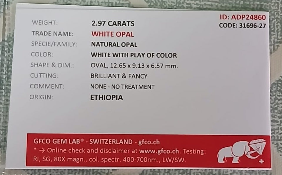 Natural Certified White Opal: Opaline Nebula 2.97cts- WO15 (24)