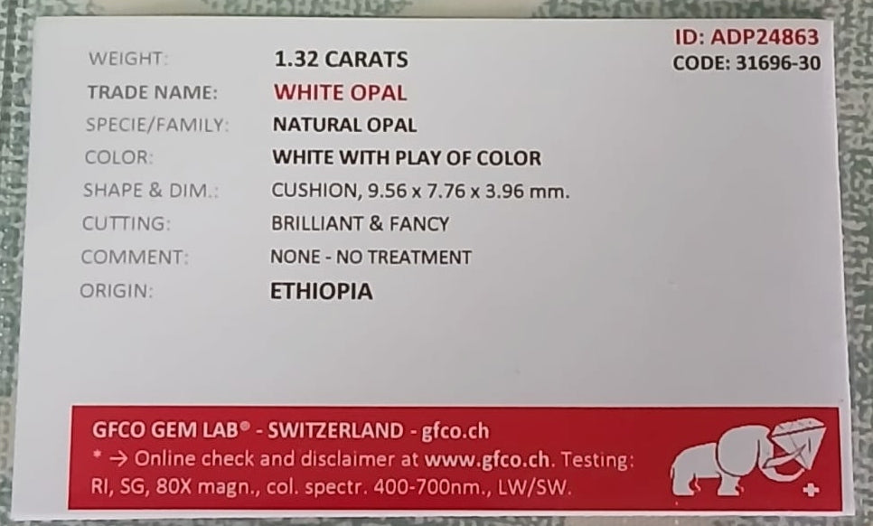 Natural Certified White Opal: Aurora Shimmer 1.3cts WO20 (24)
