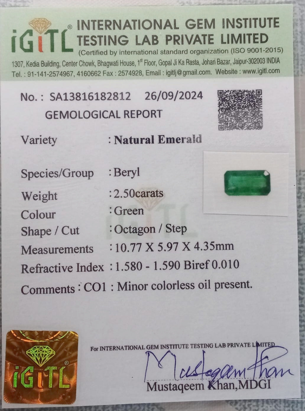 Natural Certified Emerald 2.50cts 11-24-10-EM105