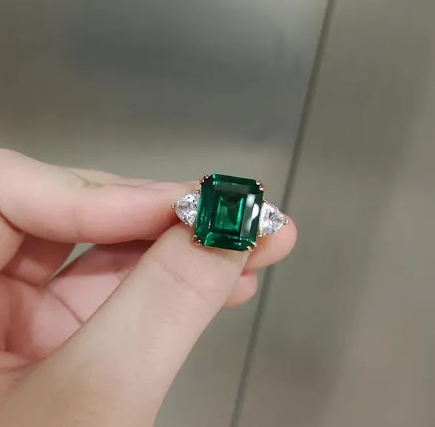 10ct Emerald-Cut Green Sapphire Three-Stone Ring