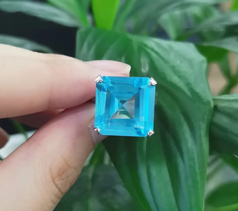 8 Carat Emerald - Cut Aquamarine Sapphire Engagement Ring