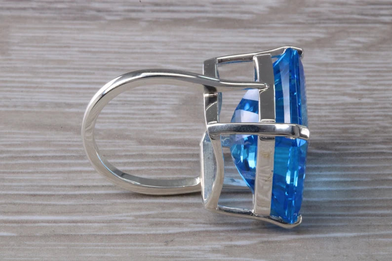 Radiant Blue Topaz Statement Ring in Sterling Silver