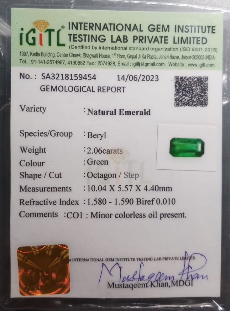 INSTOCK923-11-EM175-5///2.05cts Natural Emerald Available for setting. Direct source - Reasonable setting charges. Any designs Hand Made with Skilled Craftman.