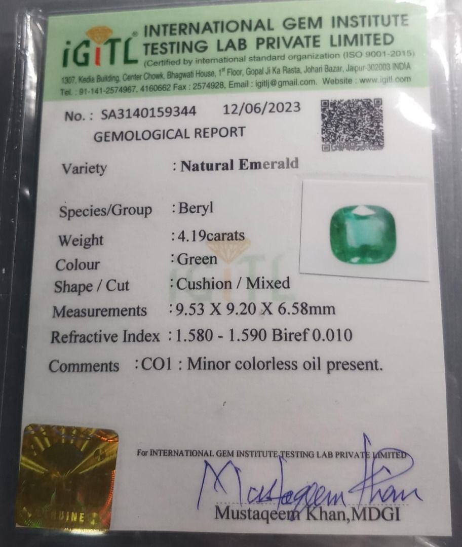 Natural Certified Emerald EM363 4.19cts