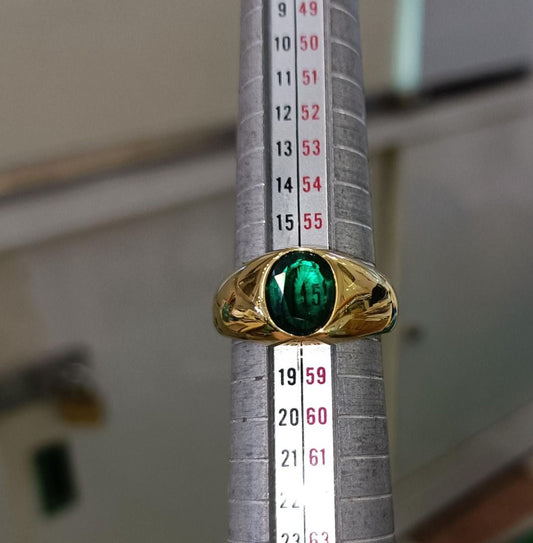 US Size 8/18k Gold Plated High Quality Micron level - with Lab Dark Emerald Ring