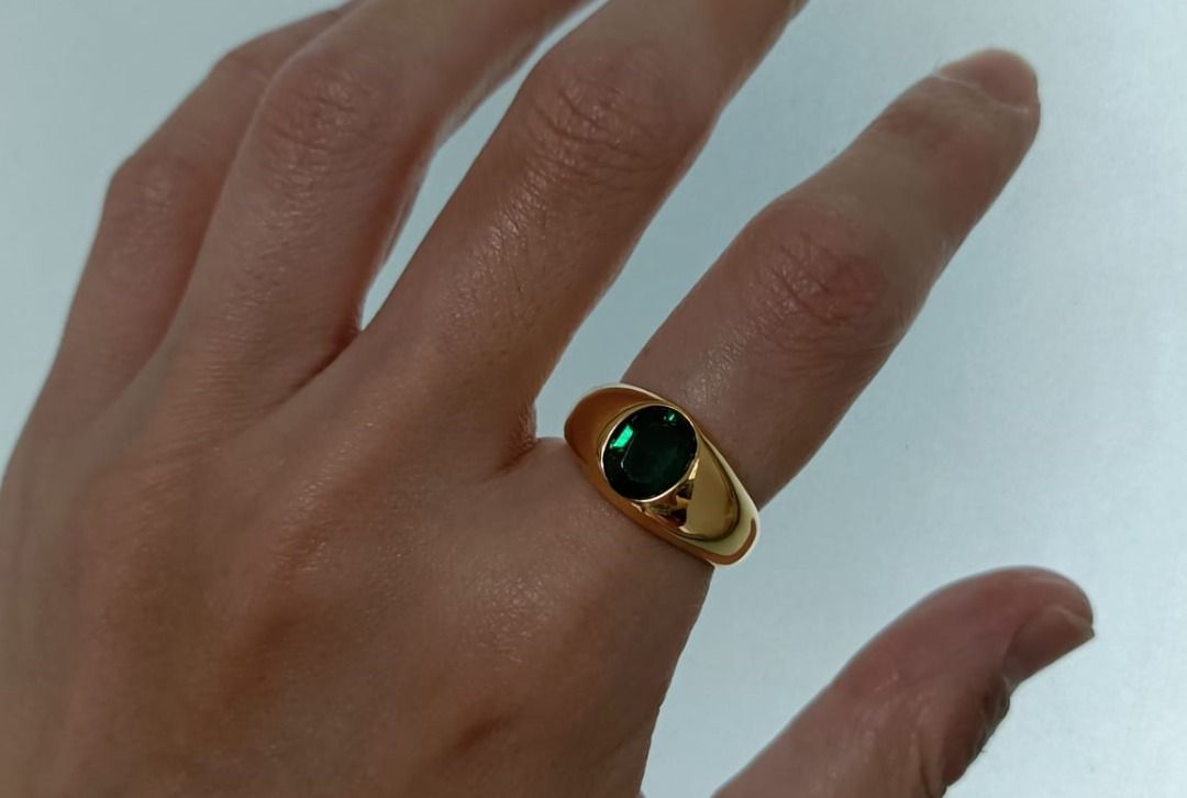 US Size 8/18k Gold Plated High Quality Micron level - with Lab Dark Emerald Ring