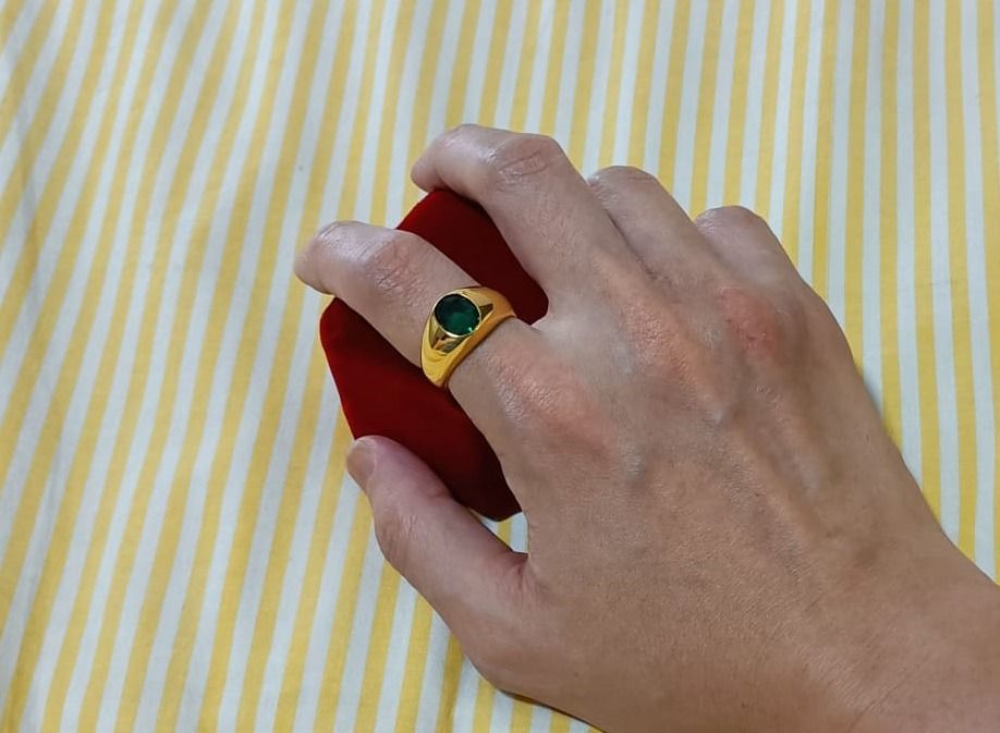 US Size 8/18k Gold Plated High Quality Micron level - with Lab Dark Emerald Ring