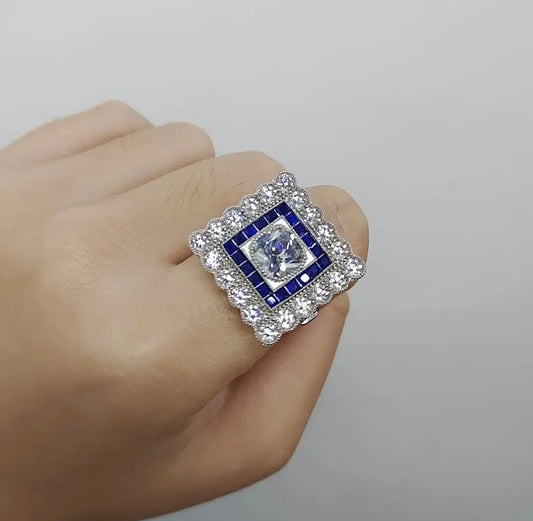 5 Carat Cushion-Cut White Sapphire Art Deco Halo Ring