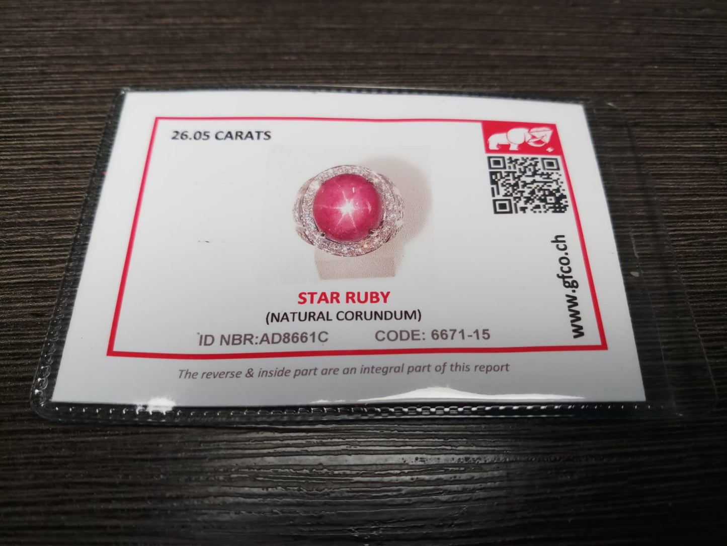 Natural SWISS LAB CERTIFIED Ring with Star Ruby (Size 10) SR79