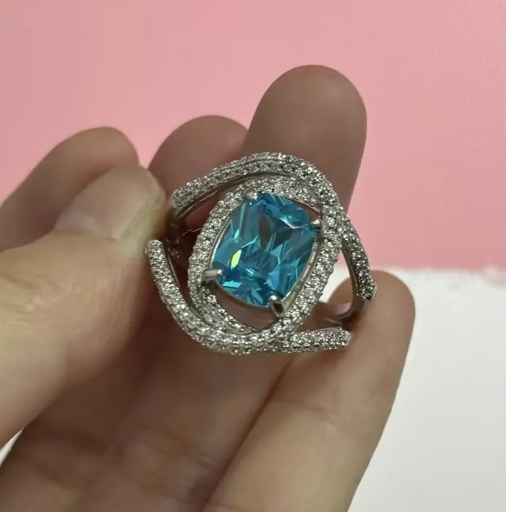 4ct Cushion-Cut Blue Sapphire Bypass Ring