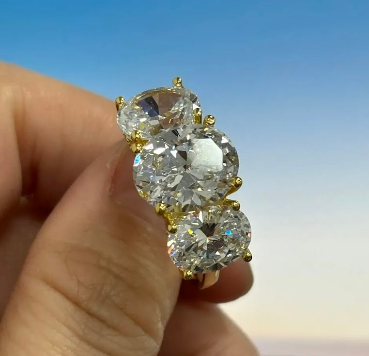 7ct Three-Stone Oval White Sapphire Wedding Ring