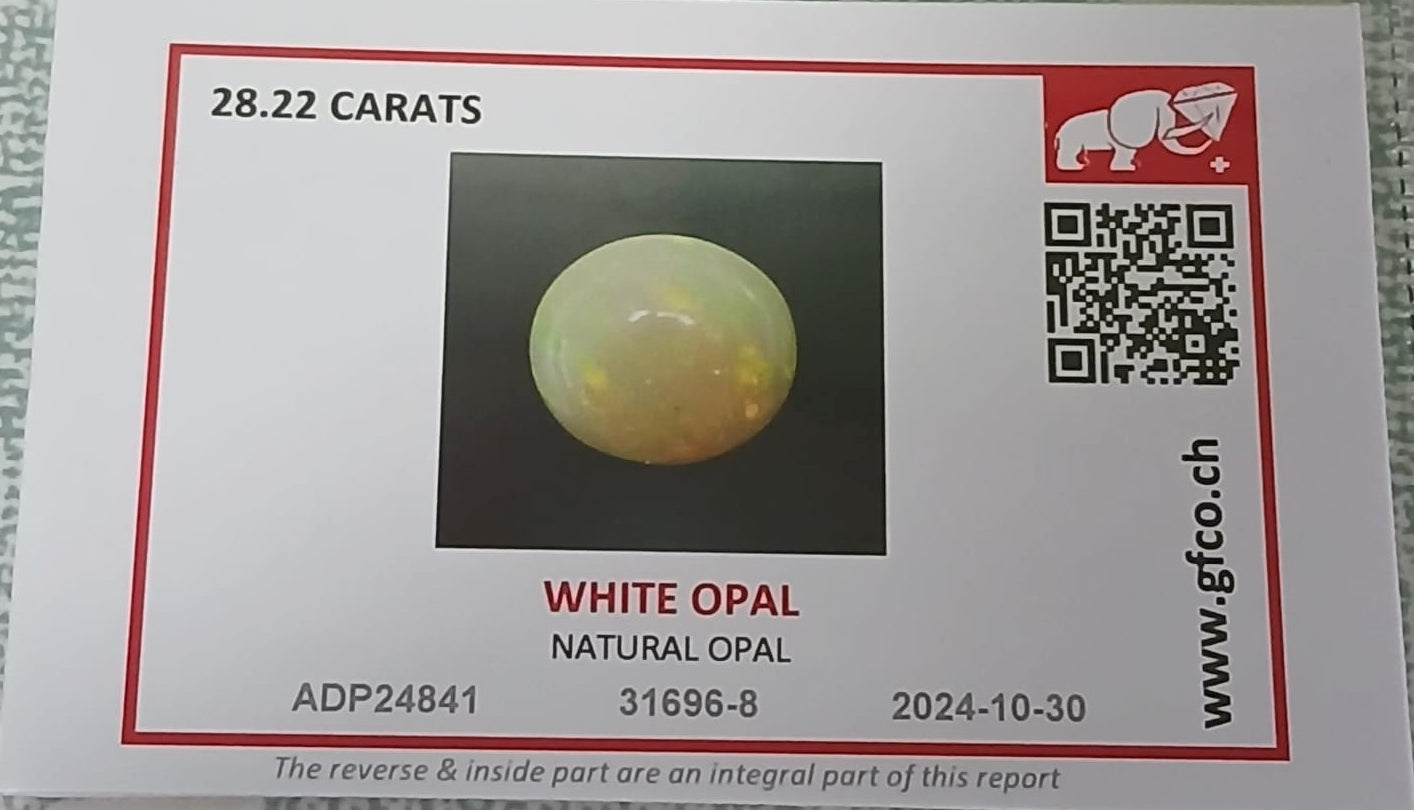 Natural Certified White Opal:  Glacial Mystery Stone 28.55cts- WO28 (24)